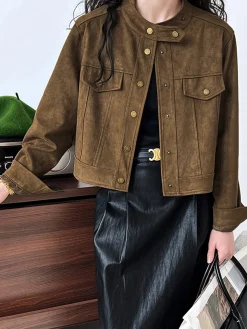 COMMENSE Suede Button Short Jacket* Outerwear|Jackets