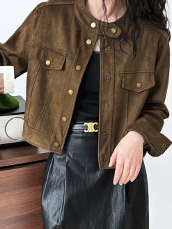 COMMENSE Suede Button Short Jacket* Outerwear|Jackets