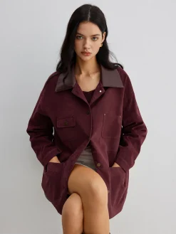 COMMENSE Suede Contrast Collar Pockets Jacket* Outerwear|Jackets