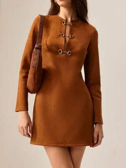 COMMENSE Suede Metal-Detail Short Dress* Casual Dresses|Work Dresses