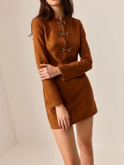 COMMENSE Suede Metal-Detail Short Dress* Casual Dresses|Work Dresses