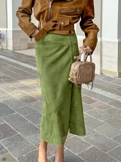 COMMENSE Suede Slit Zipper Skirt* Skirts|Bottoms