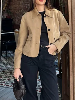 COMMENSE Suede Soft Button Lapel Jacket* Outerwear|Jackets