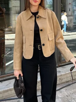 COMMENSE Suede Soft Button Lapel Jacket* Outerwear|Jackets