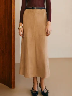 COMMENSE Suede Straight Skirt Without Belt* Skirts|Bottoms