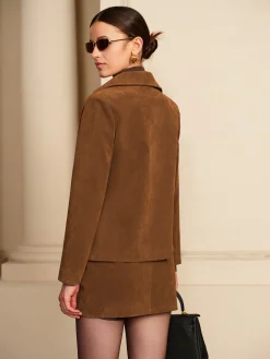 COMMENSE Suede Zipper Jacket With Shoulder Pads* Outerwear|Jackets