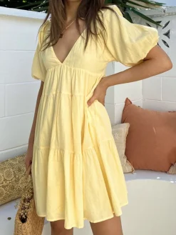 COMMENSE Sunshine Zippered Plunge Skater Short Dress* Casual Dresses|Vacation Dresses