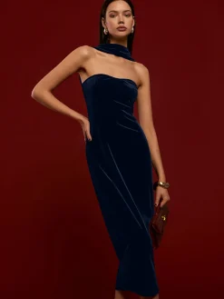 COMMENSE Sweetheart Backless Velvet Dress* Cocktail & Party Dresses|Midi Dresses