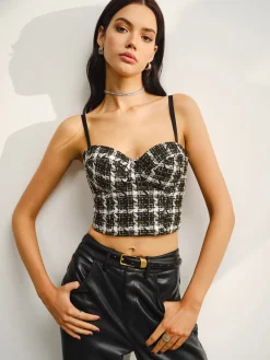COMMENSE Sweetheart Checked Crop Cami Top* Crop Tops|Tank Tops & Camis