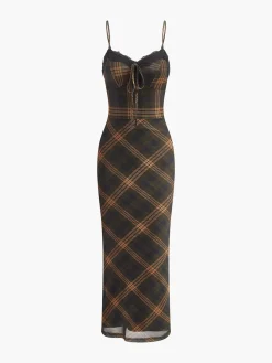COMMENSE Sweetheart Checked Tulle Cami Dress* Dresses