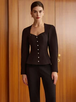 COMMENSE Sweetheart Neckline Slim Blouse* Blouses & Shirts|Tops