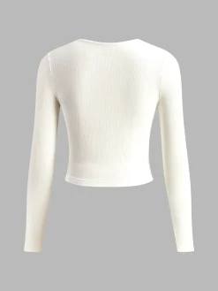 COMMENSE Sweetheart Ribbed Long Sleeve T-Shirt* Tops