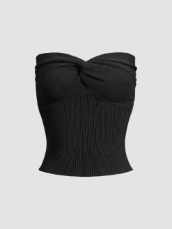 COMMENSE Sweetheart Twist Ribbed Crop Tube Strapless Top* Sweater Tops|Sweaters & Cardigans