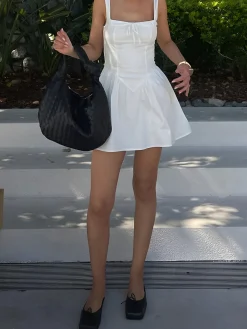COMMENSE Sweetie Bow Decor Cami Short Dress* White Dresses|Casual Dresses