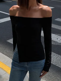 COMMENSE Terracotta Off Shoulder Long Sleeve Shirt* T-shirts|Tops