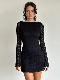 COMMENSE Textured Lace Short Dress* Casual Dresses|Work Dresses