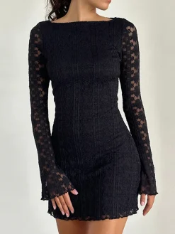 COMMENSE Textured Lace Short Dress* Casual Dresses|Work Dresses