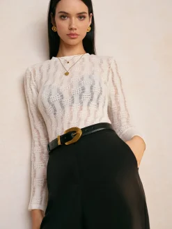 COMMENSE Textured Semi-Sheer Slim T-Shirt* Tops