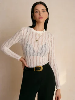 COMMENSE Textured Semi-Sheer Slim T-Shirt* Tops