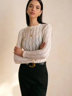 COMMENSE Textured Semi-Sheer Slim T-Shirt* Tops