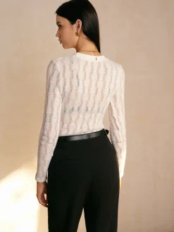 COMMENSE Textured Semi-Sheer Slim T-Shirt* Tops