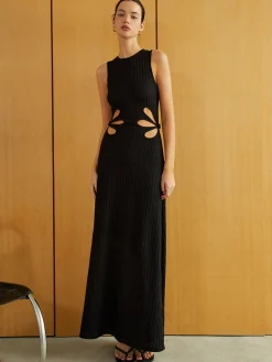 COMMENSE Textured Sleeveless Cutout Long Dress* Black Dresses|Casual Dresses