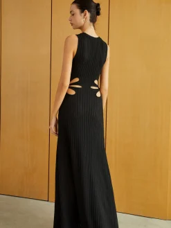 COMMENSE Textured Sleeveless Cutout Long Dress* Black Dresses|Casual Dresses
