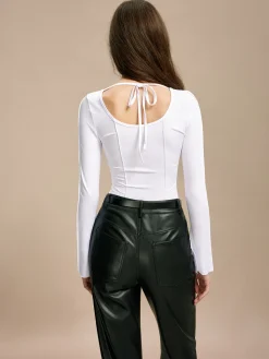 COMMENSE Tie Back Piping Slim T-Shirt* T-shirts|Tops