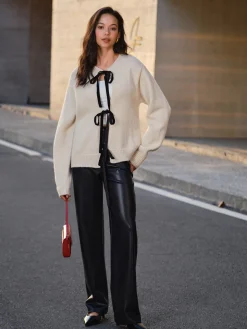 COMMENSE Tie Front Knit Top* Sweater Tops|Sweaters & Cardigans