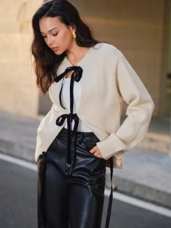 COMMENSE Tie Front Knit Top* Sweater Tops|Sweaters & Cardigans