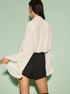 COMMENSE Tie Neck Chiffon Ruffle Shirt* Tops