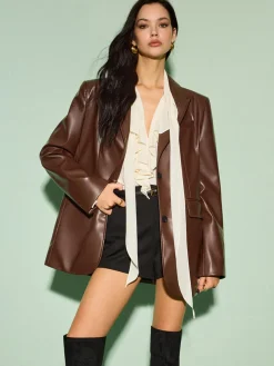 COMMENSE Tie Neck Chiffon Ruffle Shirt* Tops