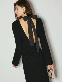 COMMENSE Tie Neck Open Back Long Dress* Black Dresses|Casual Dresses