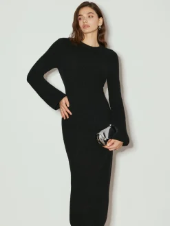 COMMENSE Tie Neck Open Back Long Dress* Black Dresses|Casual Dresses