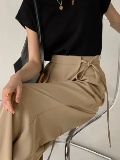 COMMENSE Tie Waist Flowy Wide Leg Dress Pants* Wide Leg|Pants
