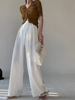 COMMENSE Tie Waist Flowy Wide Leg Dress Pants* Wide Leg|Pants