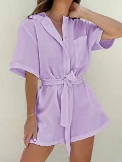 COMMENSE Tied Cotton Jumpsuit* White Dresses|Jumpsuits & Rompers