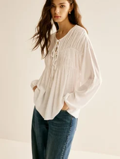 COMMENSE Tie-Front Pleated Blouse* Blouses & Shirts|Tops