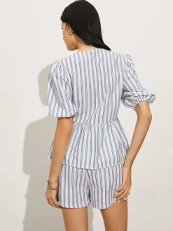 COMMENSE Tie-Front Stripe Shorts Set* Shorts Sets|Shorts