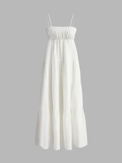 COMMENSE Tiered Cami Long Dress* White Dresses|Casual Dresses