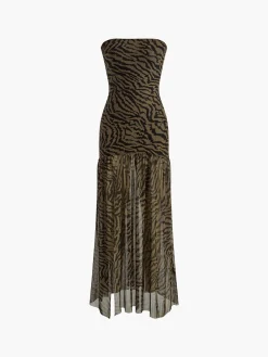 COMMENSE Tiger Print Strapless Mesh Dress* Casual Dresses|Cocktail & Party Dresses