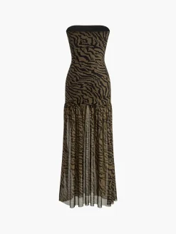 COMMENSE Tiger Print Strapless Mesh Dress* Casual Dresses|Cocktail & Party Dresses