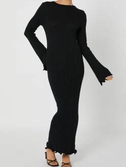 COMMENSE Tranquility Rib Open Back Long Sleeve Long Dress* Sweater Dresses|Sweater Dresses