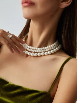 COMMENSE Treble Layers Pearl Necklace* Necklaces|Accessories