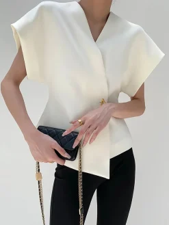 COMMENSE Trendy V-Neck Button Down Blouse* Blouses & Shirts|Tops