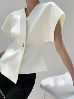 COMMENSE Trendy V-Neck Button Down Blouse* Blouses & Shirts|Tops