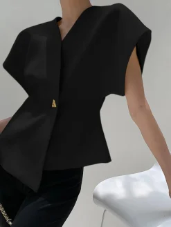 COMMENSE Trendy V-Neck Button Down Blouse* Blouses & Shirts|Tops