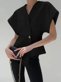 COMMENSE Trendy V-Neck Button Down Blouse* Blouses & Shirts|Tops