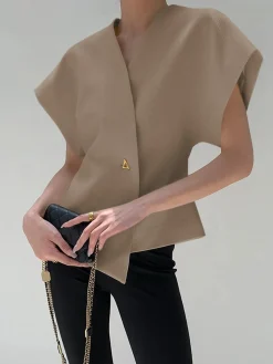 COMMENSE Trendy V-Neck Button Down Blouse* Blouses & Shirts|Tops