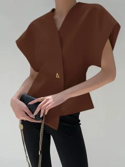 COMMENSE Trendy V-Neck Button Down Blouse* Blouses & Shirts|Tops